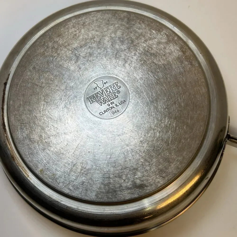 Revere Ware 1801 9” Skillet Stainless Steel Tri-Ply Disk Bottom Clinton,ILUSA94A